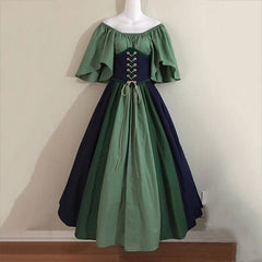 Medieval Retro Clothing Women Dresses Contrasting Colors Dresses Costume Party 07FC0E-D4 - KOEEK