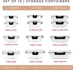 24pc Kitchen Storage Containers with Lids, Glass Meal Prep Container for Lunch 07FC0E-D4 - KOEEK