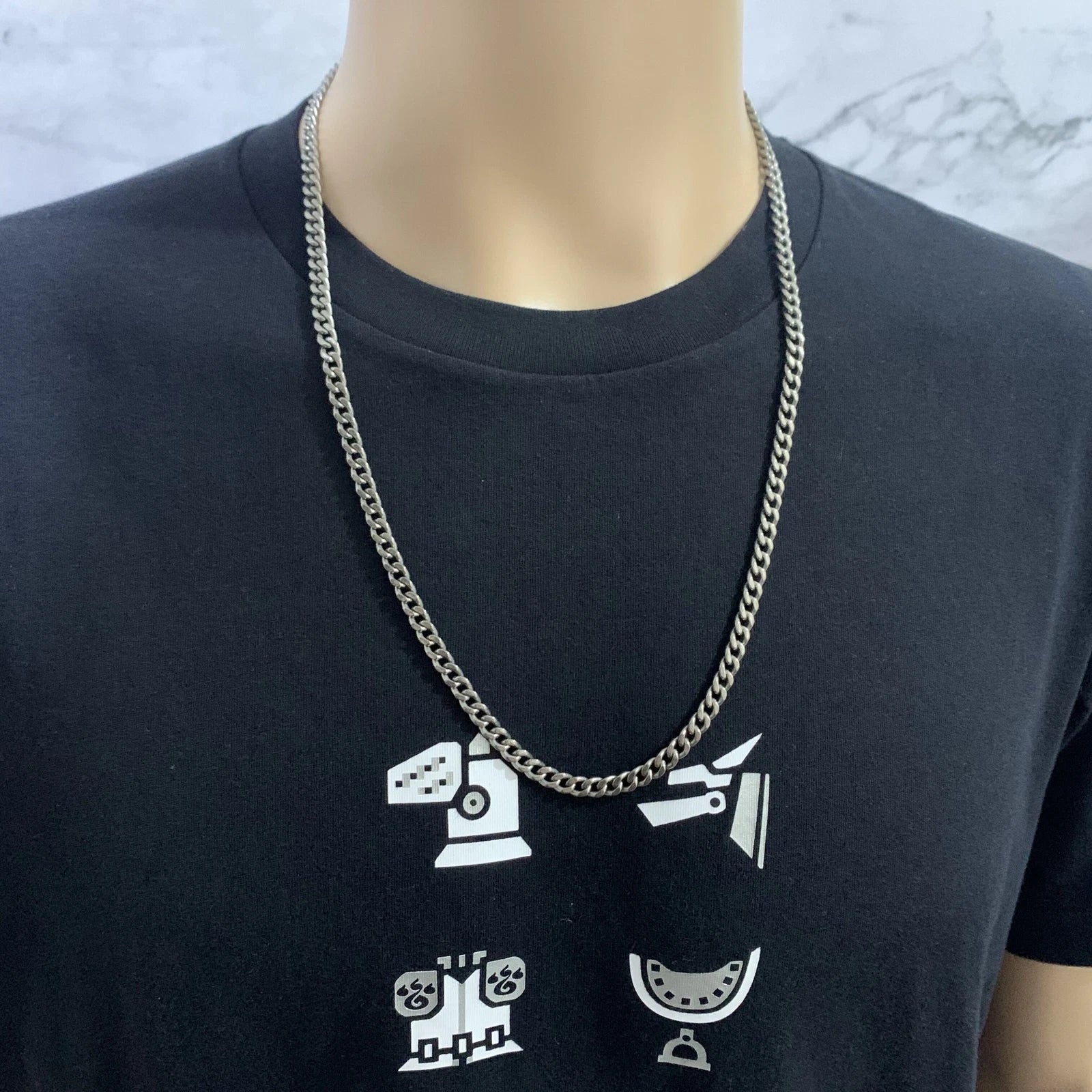 Pure Titanium Anti-allergy Necklace 2.2mm 3.5mm 5.5mm Curb Chain 22'' 24'' 26'' 07FC0E-D4 - KOEEK
