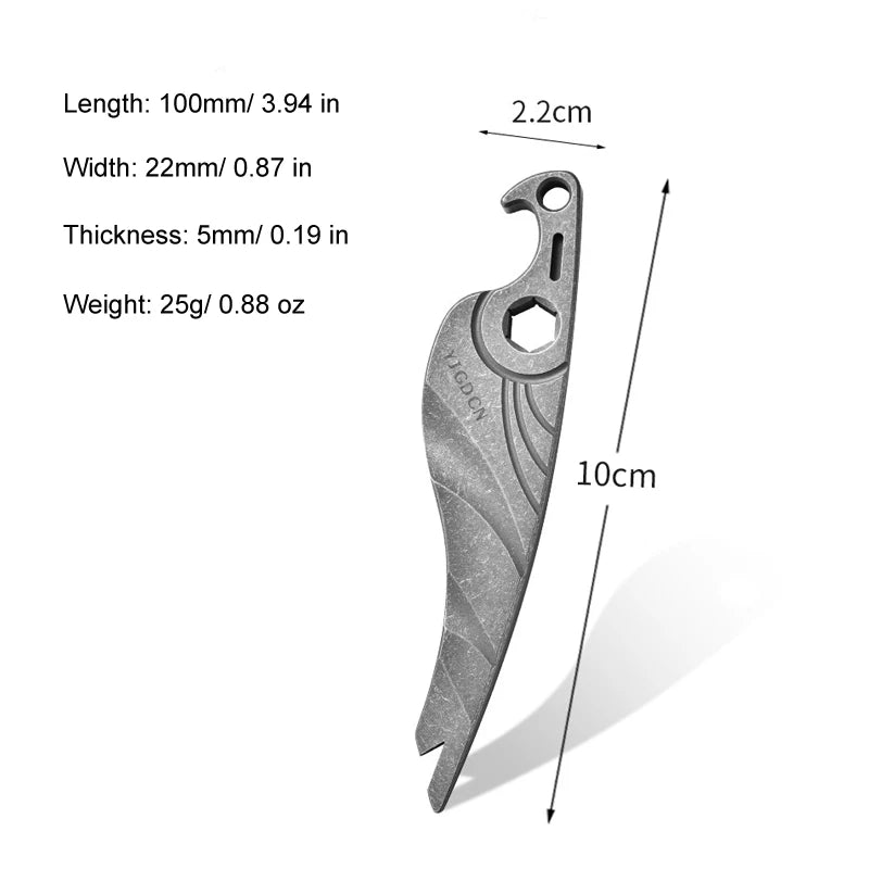 EDC Titanium Pry Bar Crowbar Wrench Bottle Opener Keychain Pocket Multi Tools 07FC0E-D4 - KOEEK