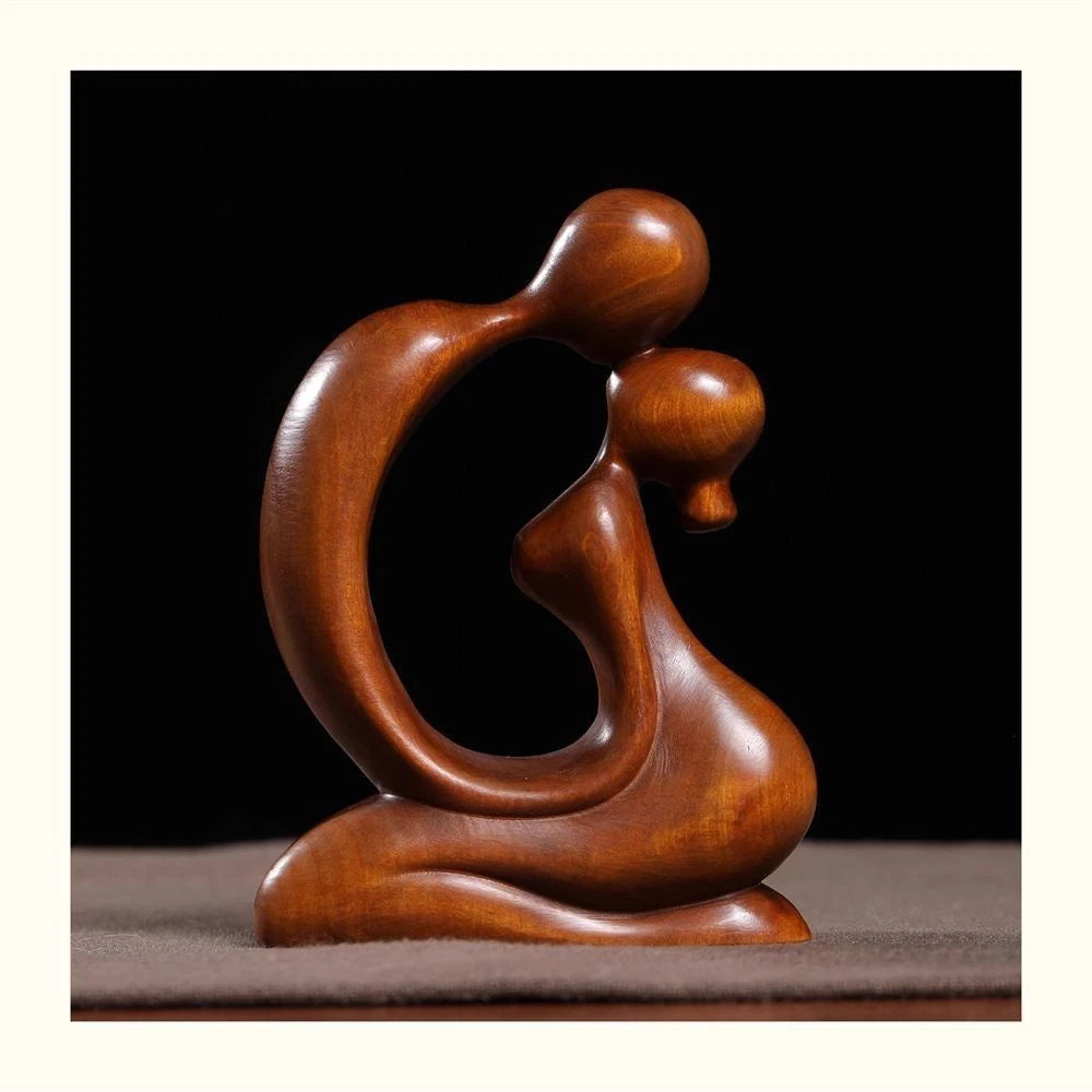 Boxwood Wood Carved Couple Figurine 7cm Desktop Decor Craft Ornament Gift 07FC0E-D4 - KOEEK