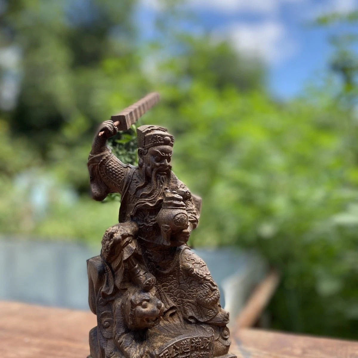 19x9cm Zhao Gongming Wealth God Agarwood Wood Carving Figurine Feng Shui Decor 07FC0E-D4 - KOEEK