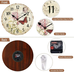 14''Silent Non-Ticking Wall Clock,Arabic Numerals Pattern Wooden Round Clock 07FC0E-D4 - KOEEK