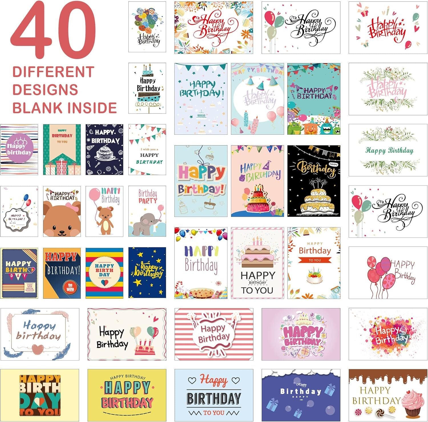 new feela Birthday Cards Bulk, 40 Pack 40 Designs Happy 4 x 6 inch, 40 pack FEELA - KOEEK