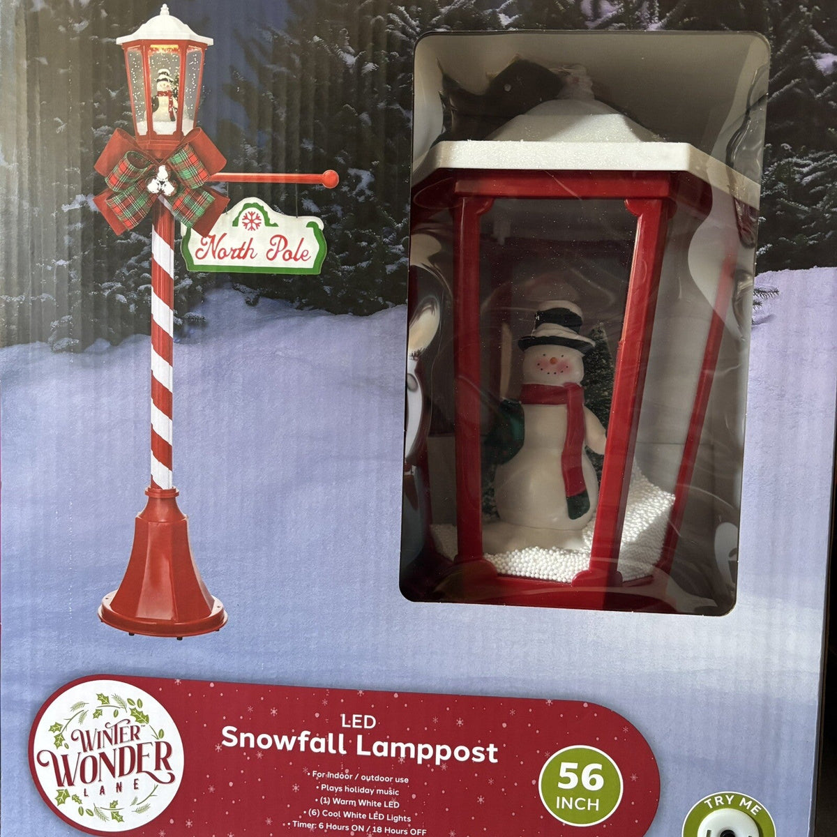 Winter Wonder Lane Snowfall 56" Lamppost Lighted Musical Holiday Christmas 07FC0E-D4 - KOEEK