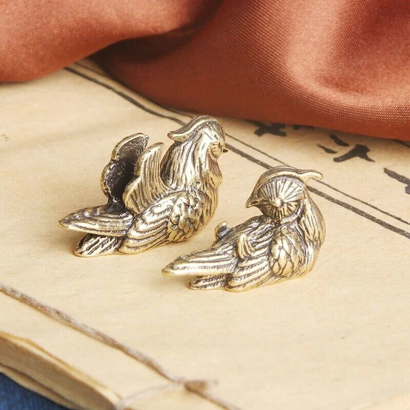 Pair Small Brass Mandarin Ducks Statue Feng Shui Love Figurine Decor 07FC0E-D4 - KOEEK
