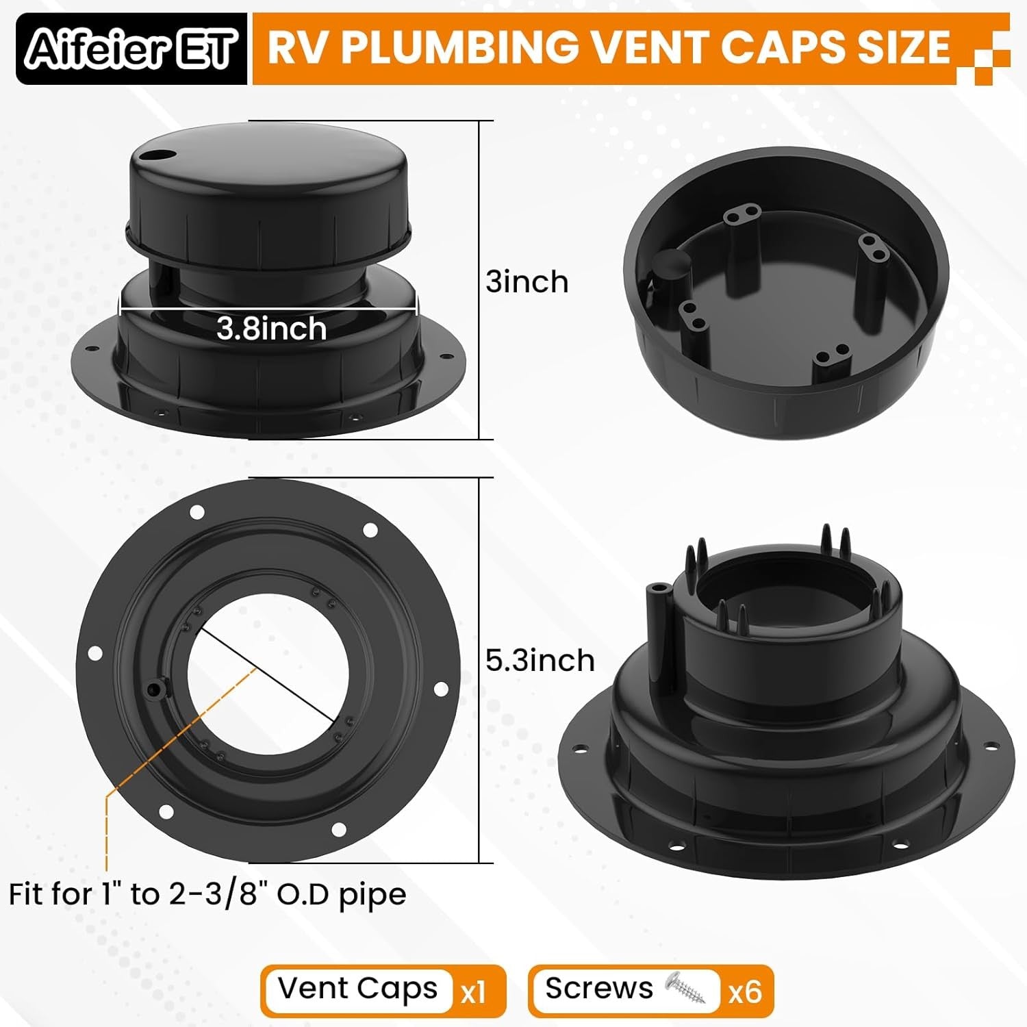 new Aifeier ET 1 Pcs RV Plumbing Vent Caps, Camper Roof Sewer Black AIFEIER ET - KOEEK