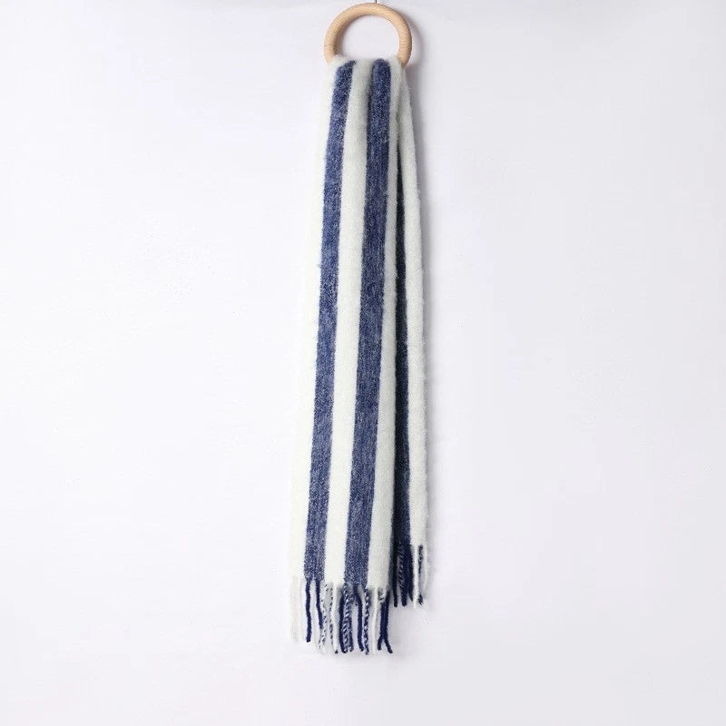 Unisex Striped Breathable Thin Scarf  Flax Linen Tasseled Stole Neckerchief 07FC0E-D4 - KOEEK