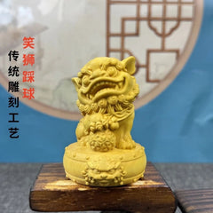 6cm Boxwood Carved Wealth Lion Figurine Home Décor Gift Chinese Style Craft 07FC0E-D4 - KOEEK