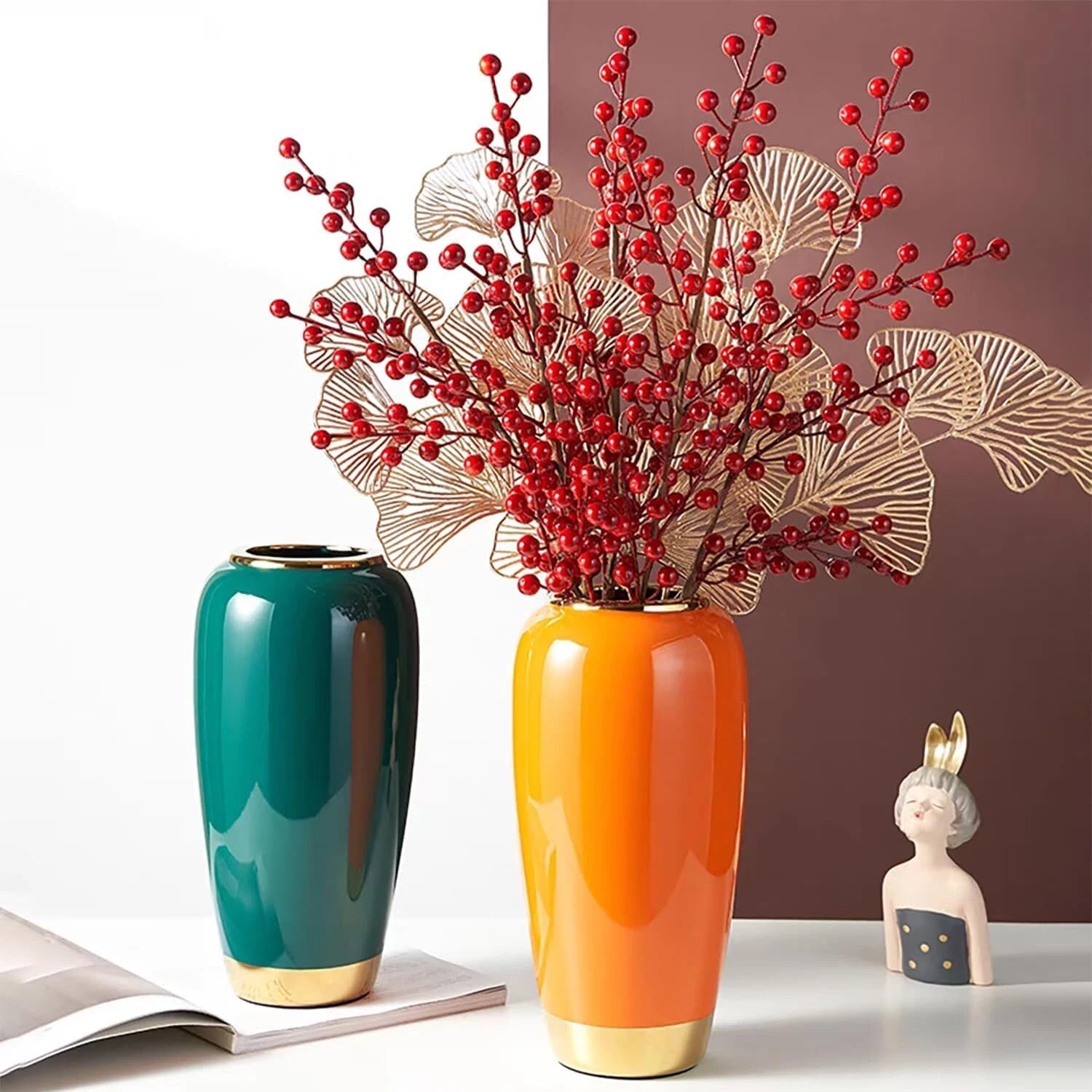 Ceramic Large Vase, Orange 11.8 Inch Tall Floor Vase, Rustic Decorative Vase 07FC0E-D4 - KOEEK