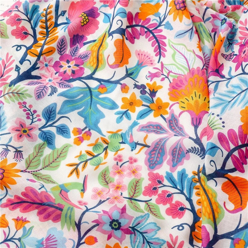 Womens Garden Floral Shawl Tassel Colorful Beach Vacation Pashmina Wrap Scarf 07FC0E-D4 - KOEEK