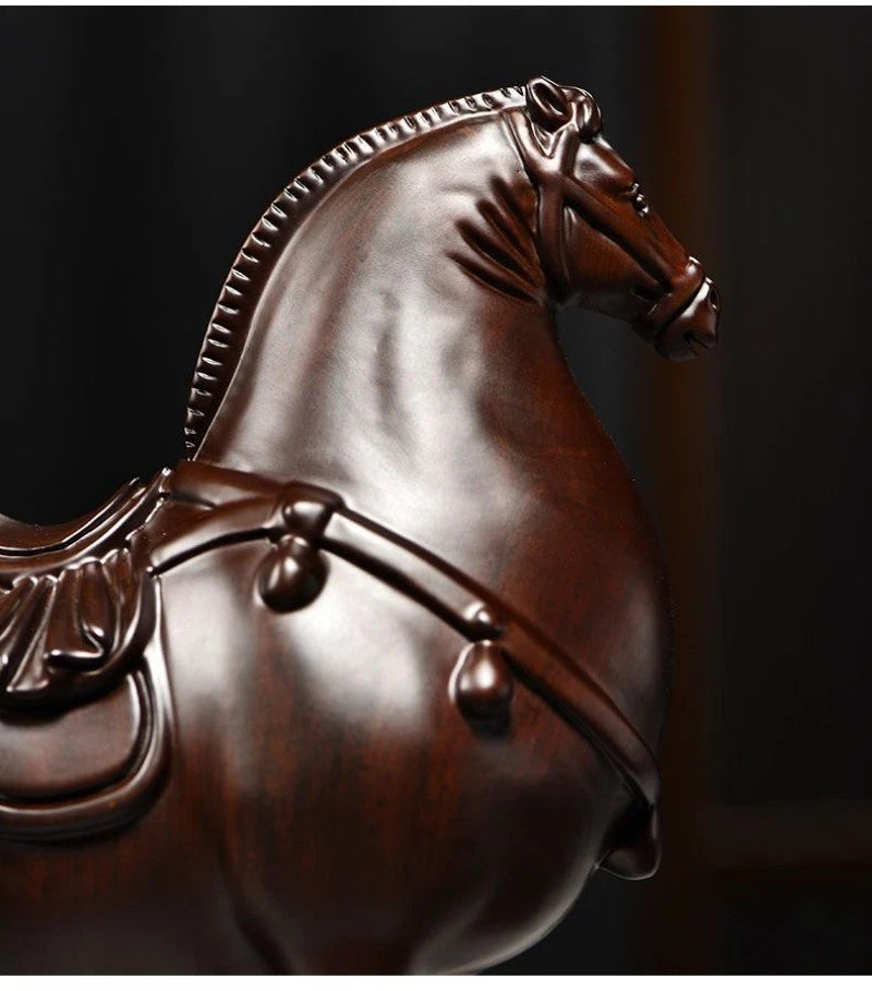Wooden Horse Figurine 14cm Hand Carved Tang Style Zodiac Home Office Decor 07FC0E-D4 - KOEEK