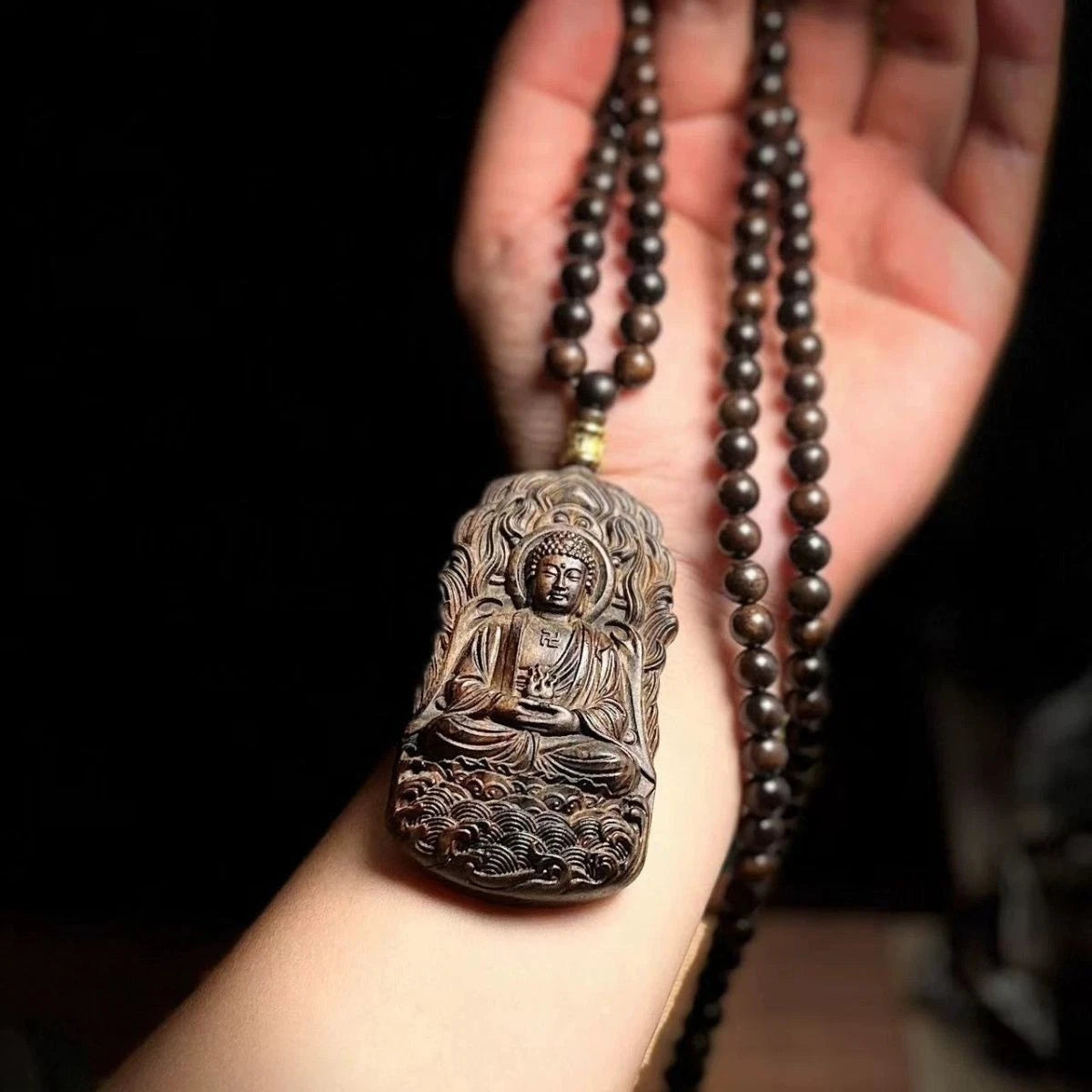 Nha Trang Agarwood Dainichi Pendant Necklace Guardian Deity Sweater Chain 07FC0E-D4 - KOEEK