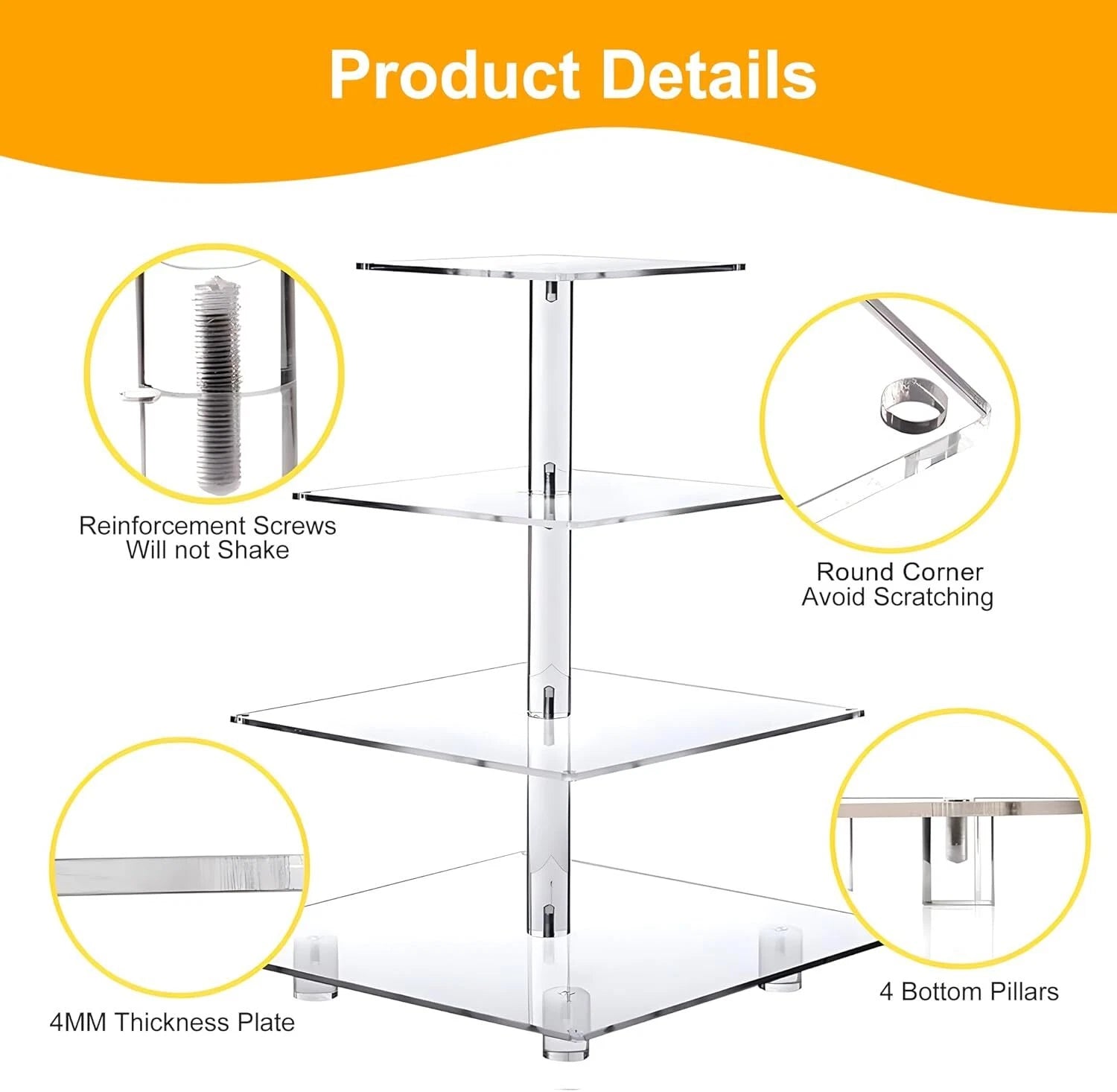 4 Tier Cupcake Stand Acrylic Tower Display with LED Light Premium Holder Dessert 07FC0E-D4 - KOEEK