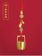 Brass Car Rearview Mirror Pendant Gold Bucket Charm Chinese Style Unisex 07FC0E-D4 - KOEEK