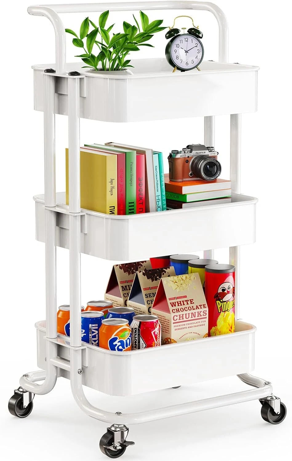 3-Tier Mesh Utility Cart, Rolling Metal Organizer,Multi-Functional Storage Shelf 07FC0E-D4 - KOEEK