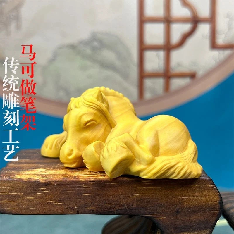 Boxwood Carved Zodiac Horse Pen Holder Desk Décor Home Office Gift Chinese Style 07FC0E-D4 - KOEEK