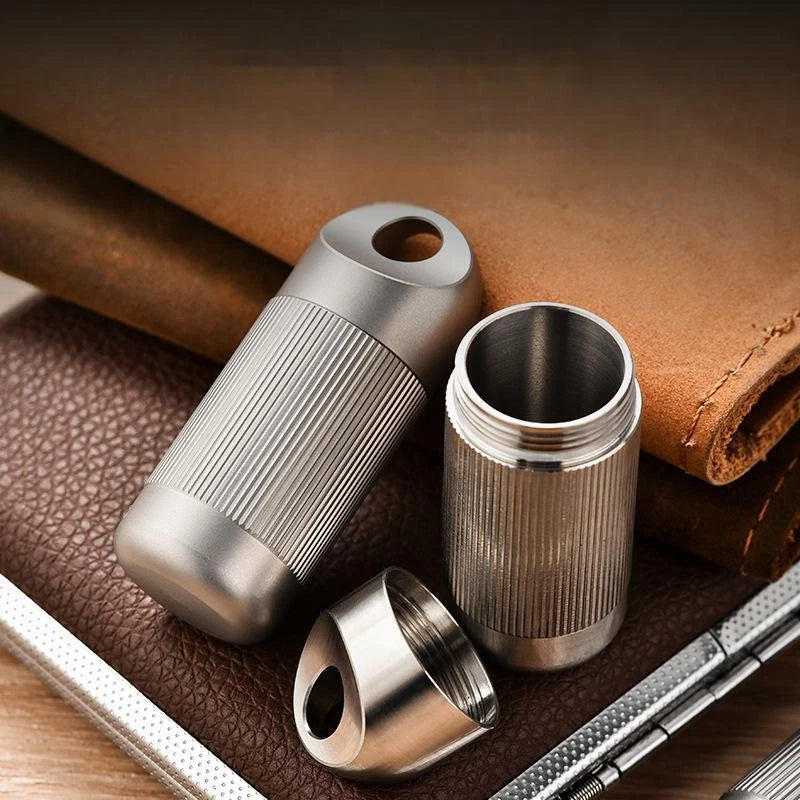 Titanium Pill Holder Case Organizer Container Waterproof Portable Keychain EDC 07FC0E-D4 - KOEEK