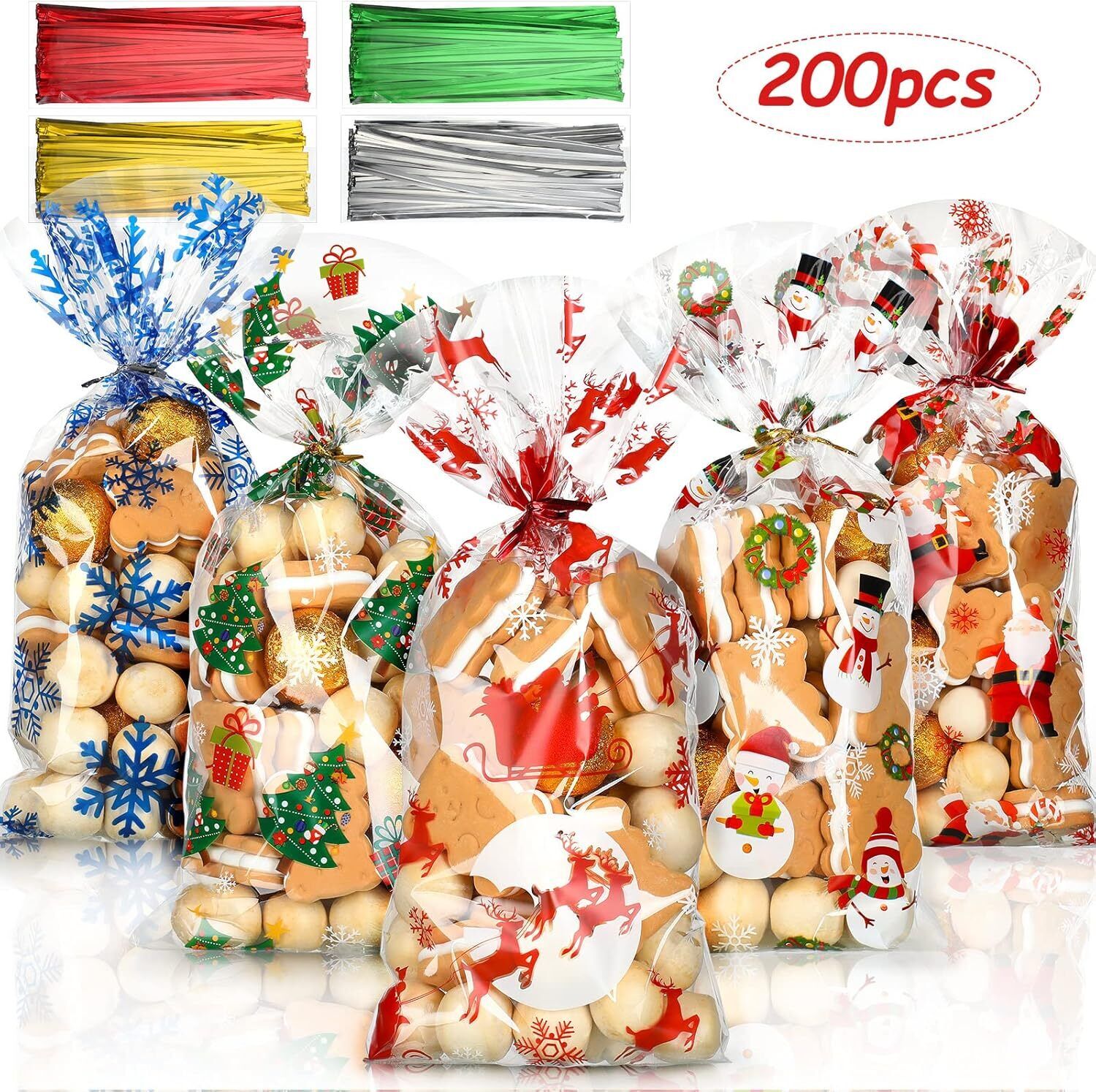 new Outus 200 Pieces Christmas Cellophane Treat Bags, Plastic Vivid Pattern OUTUS - KOEEK
