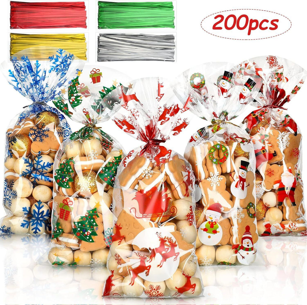new Outus 200 Pieces Christmas Cellophane Treat Bags, Plastic Vivid Pattern OUTUS - KOEEK