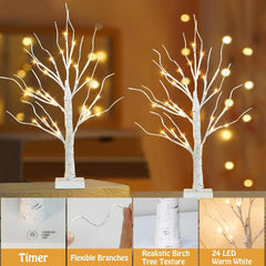 Glowing Birch Tree Spring Home Decor, Christmas Indoor Decor, Set of 2