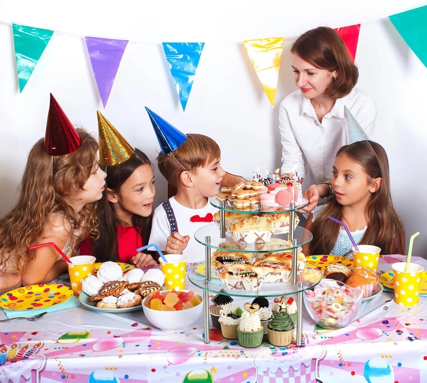 3 Pcs Tempered Glass Cupcake Stands ,9,11,12.6 Inch Round Food Display Stand 07FC0E-D4 - KOEEK