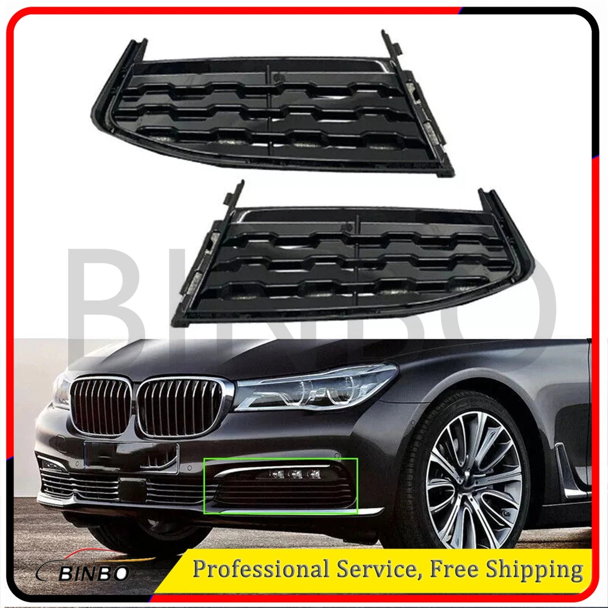 For BMW 7 Series G11 G12 2015-2020 Pair Front Bumper Fog Lamp Grille Cover 07FC0E-D4 - KOEEK