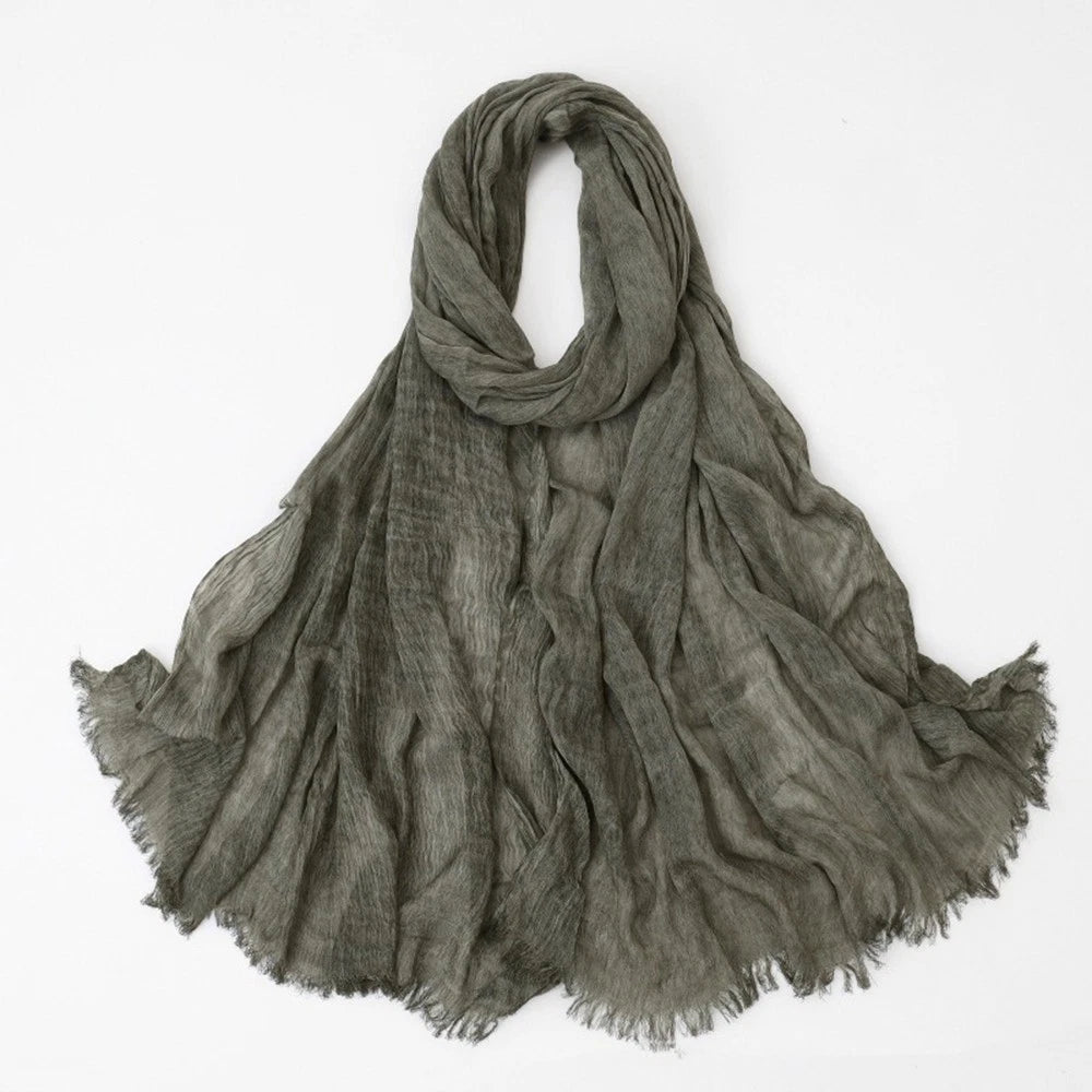 Solid Color Cotton-linen Scarves Women Head Scarves Crinkled Shawls Headscarves 07FC0E-D4 - KOEEK
