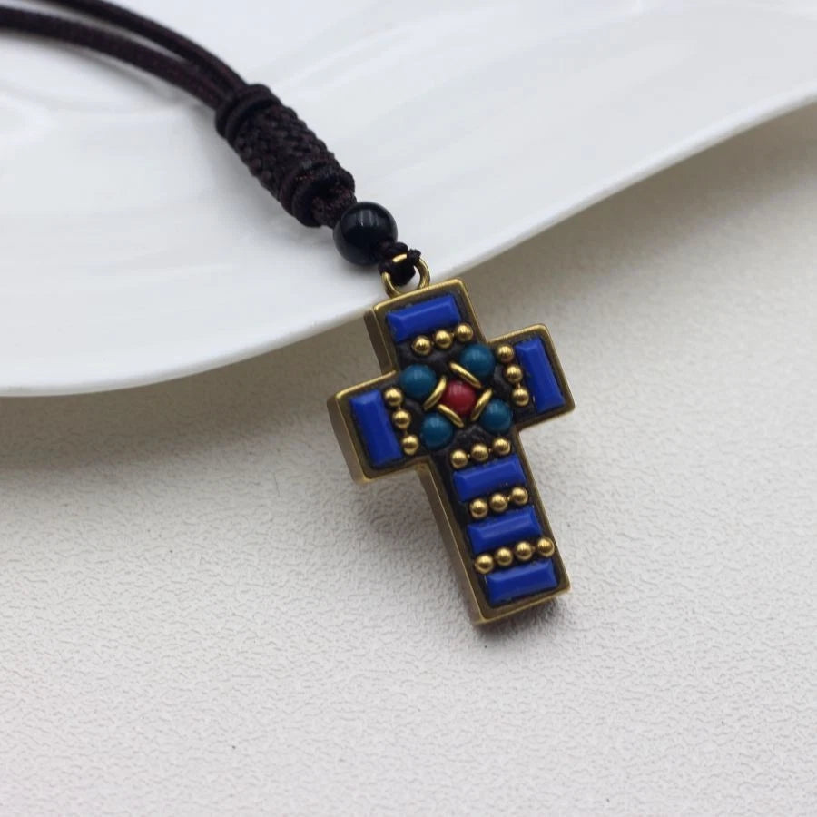 Himalayan Nepal Handmade Brass Cross Pendant Artisan Crafted With Decorative 07FC0E-D4 - KOEEK