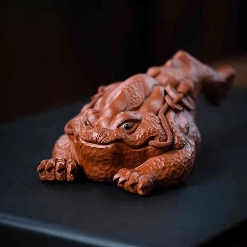 18.5cm Yixing Purple Clay Handmade Absorbing Wealth Toad Tea Pet Statue Ornament 07FC0E-D4 - KOEEK