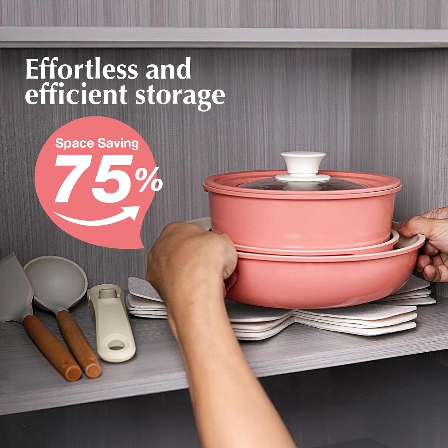 Ceramic Cookware Set, 8-Piece Detachable Handle Nonstick Cookware Set，Pink 07FC0E-D4 - KOEEK