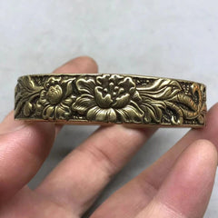 Brass Wide Peony Bangle Pure Copper Vintage Smooth Open Bracelet Unisex 07FC0E-D4 - KOEEK