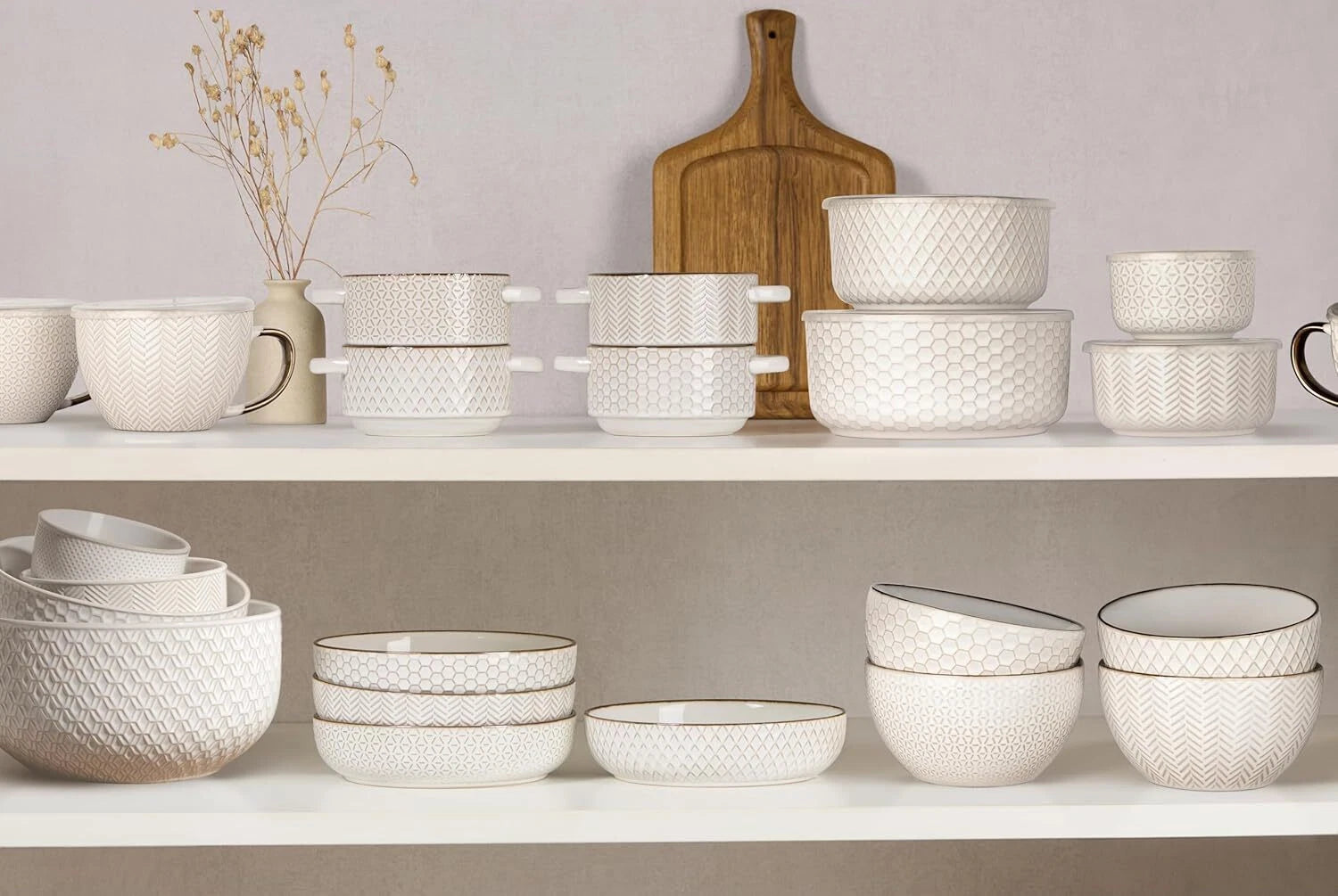 Ceramic Mixing Bowls, Set of 4, Embossed Kitchen Bowls, Prep,Serve, Gift (Ivory) 07FC0E-D4 - KOEEK