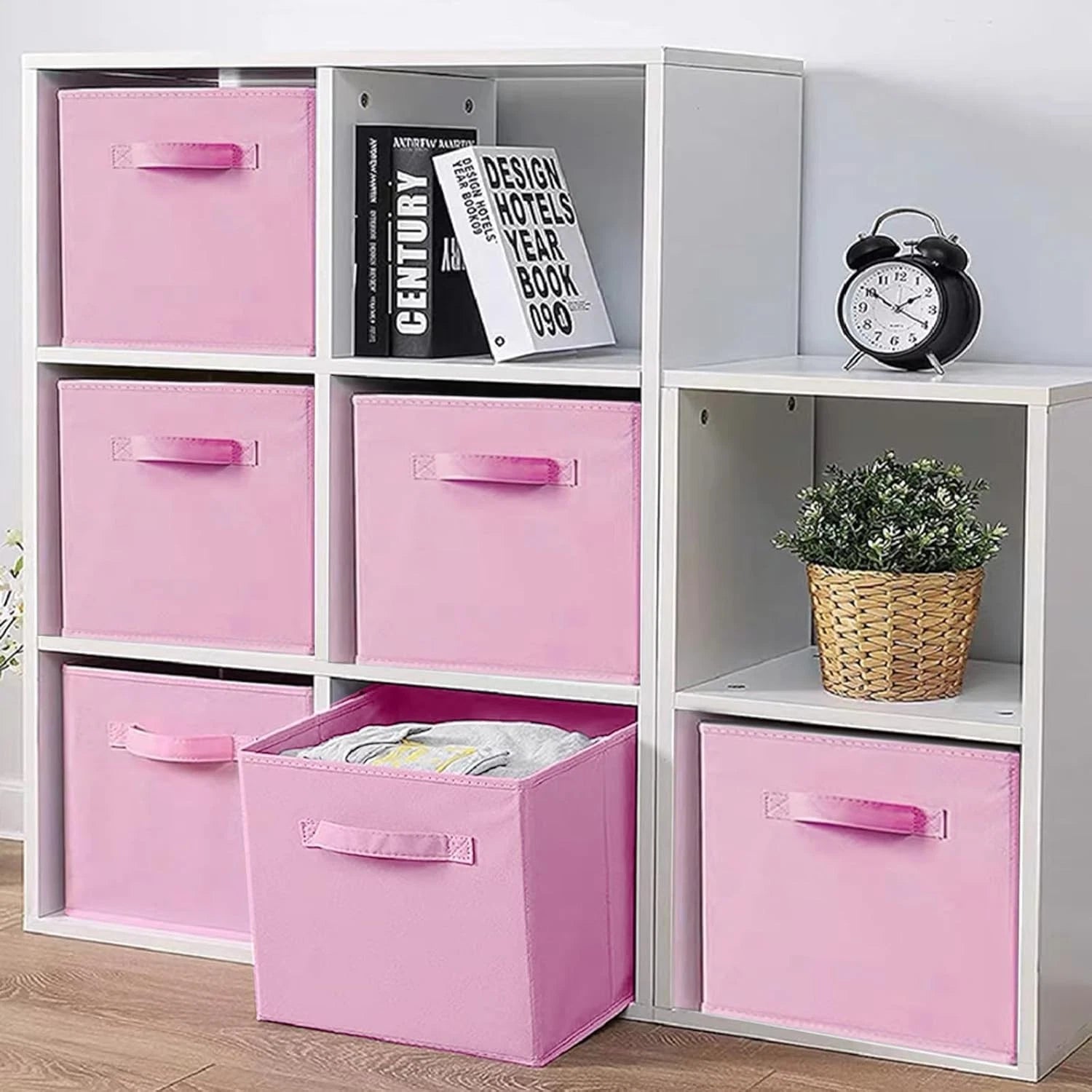 Pink Storage Boxes,Set of 3,9.0 inches x 7.5 inches x 7.5 inches,Foldable Fabric 07FC0E-D4 - KOEEK
