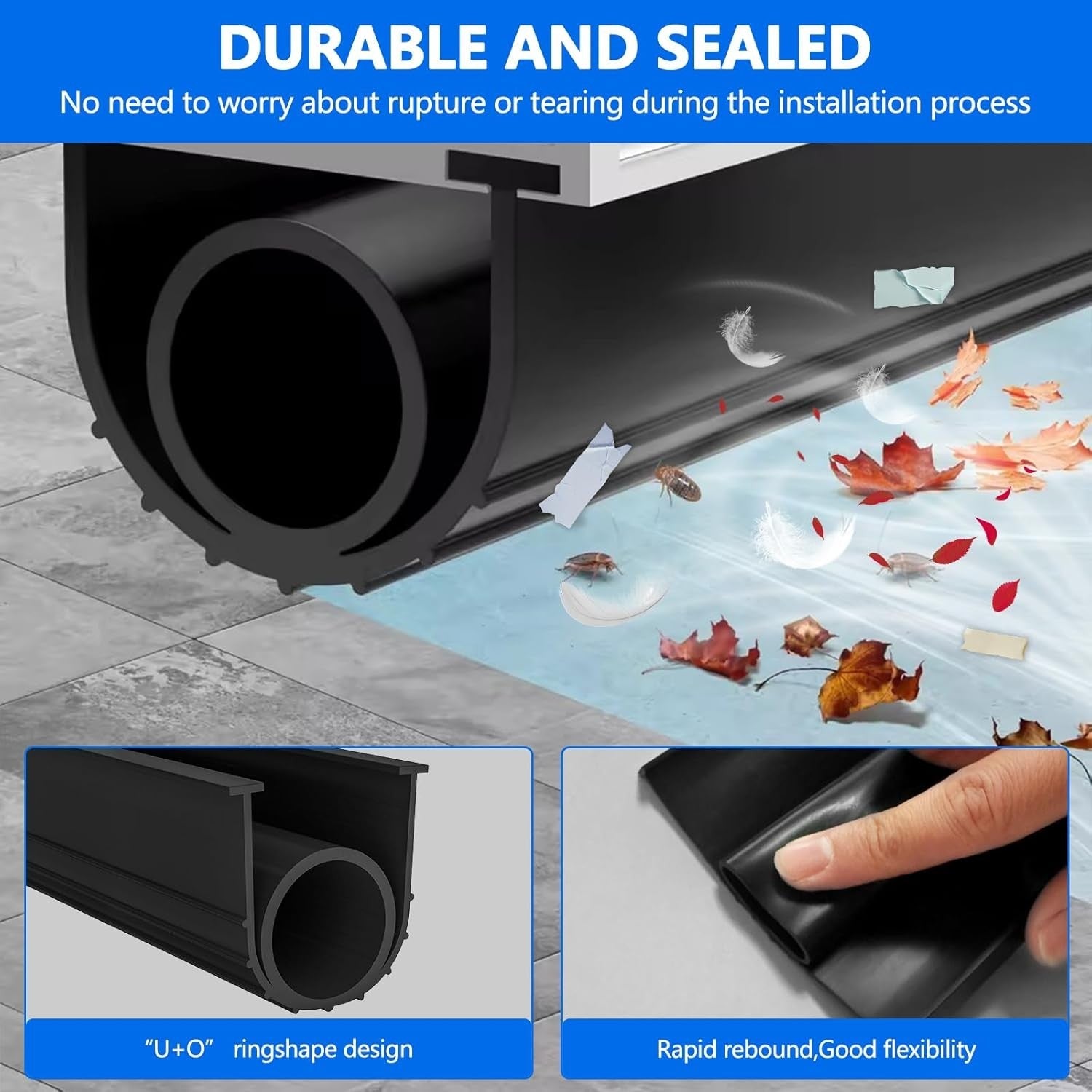 new Garage Door Bottom Seal, 20FT Weather Stripping Rubber Seal with Black 07FC0E-D4 - KOEEK