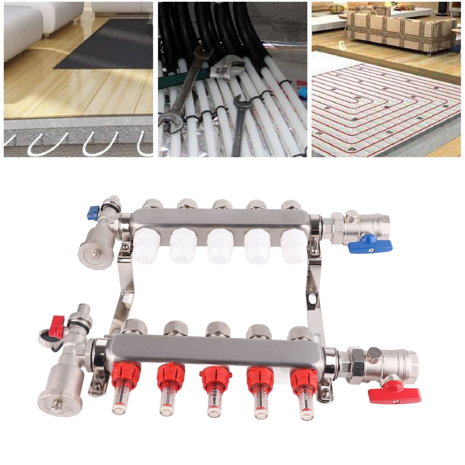 new Radiant Heat Manifold Stainless Steel 5 Loop G1 Rustproof Floor Heating Manifold koeek - KOEEK