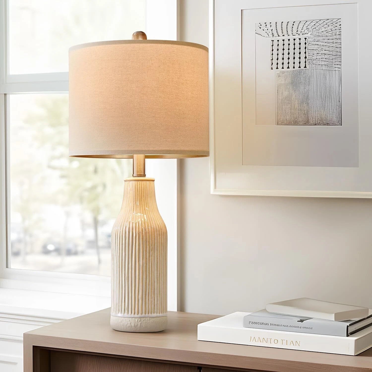 23.75-Inch Modern Ceramic Table Lamp (Set of 2), Nightstand Lamps 07FC0E-D4 - KOEEK