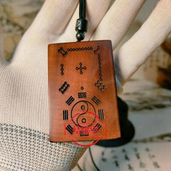 Taoist Hetu Luoshu Bagua Taiji Yin Yang Jujube Wood Carved Pendant Amulet 07FC0E-D4 - KOEEK