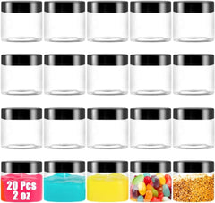 new 20 Pack 2 oz Clear Plastic Round Slime Containers,Empty 2 Ounces, Black Lids 07FC0E-D4 - KOEEK