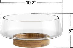 Extra Large Glass Salad Bowl Set - Party Salad Bowls with Acacia Wood Base 07FC0E-D4 - KOEEK
