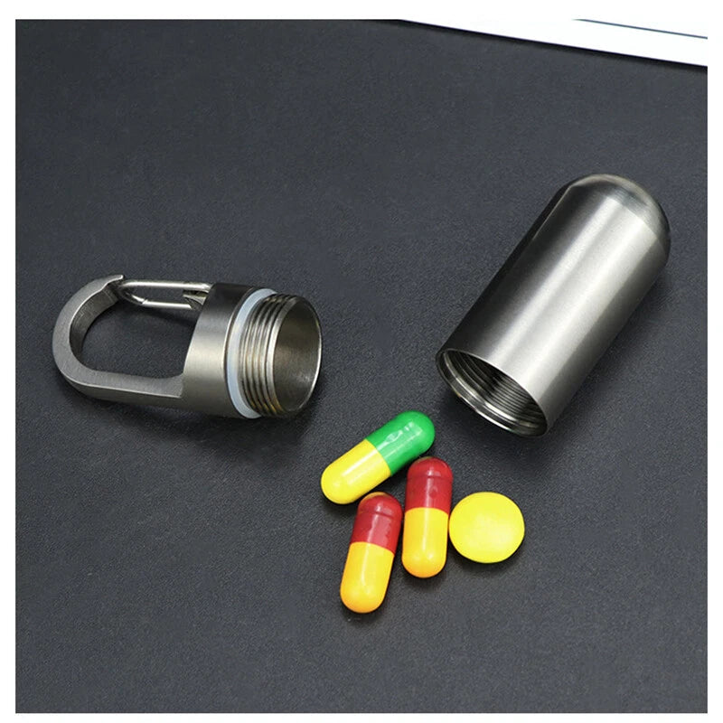 Creative Titanium Keychain Survival Waterproof Box Integrated medicine Pill Box 07FC0E-D4 - KOEEK