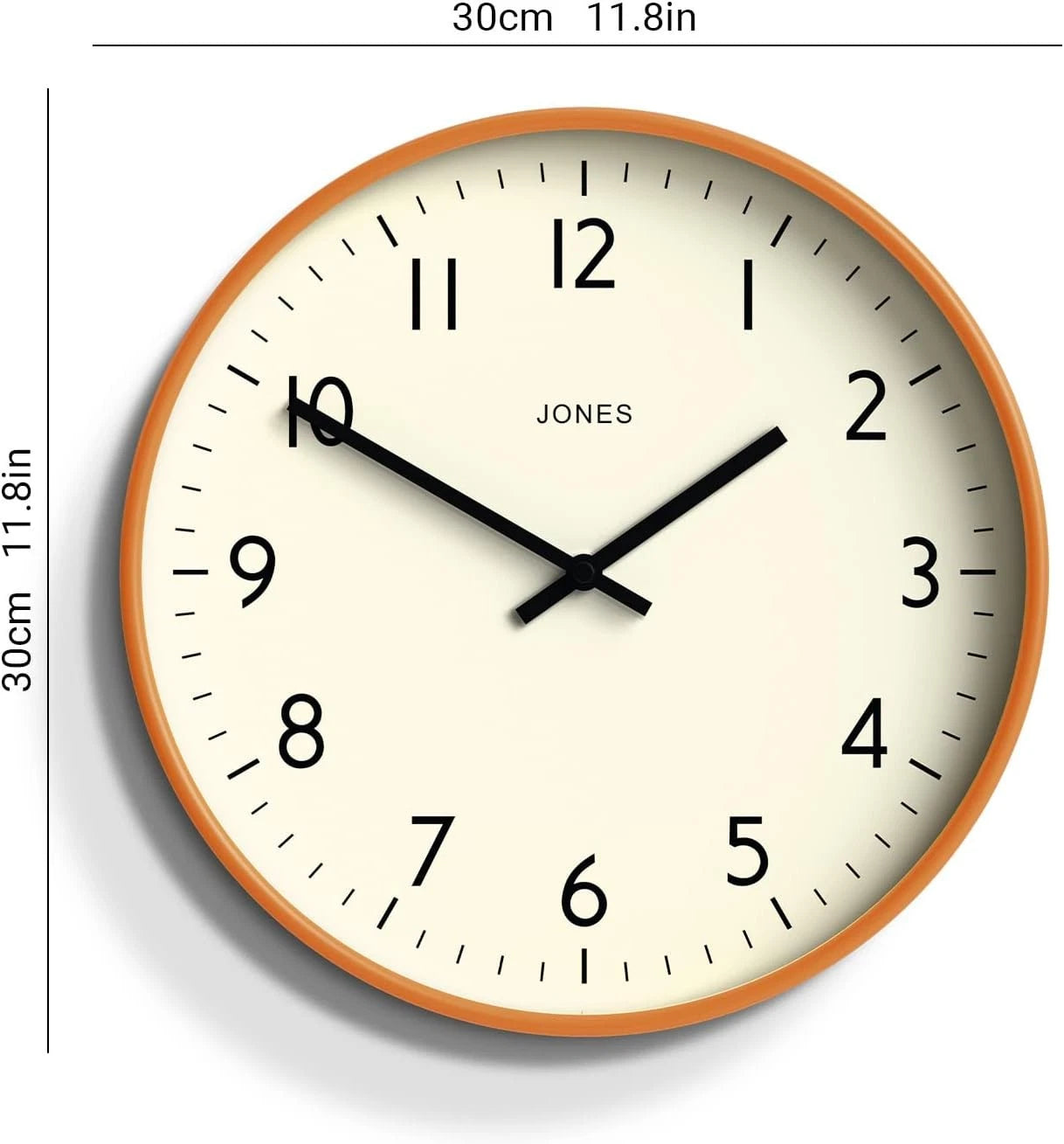 Studio Clock | Modern Round Wall Clock | 12 inch | Orange | Easy to Read Numbers 07FC0E-D4 - KOEEK