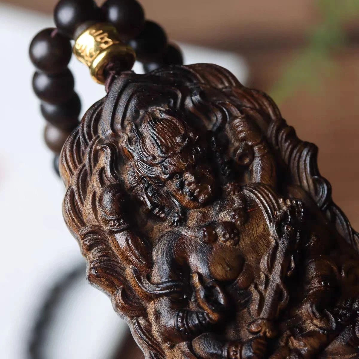 Nha Trang Agarwood Acala Pendant Necklace Zodiac Guardian Deity Charm 07FC0E-D4 - KOEEK