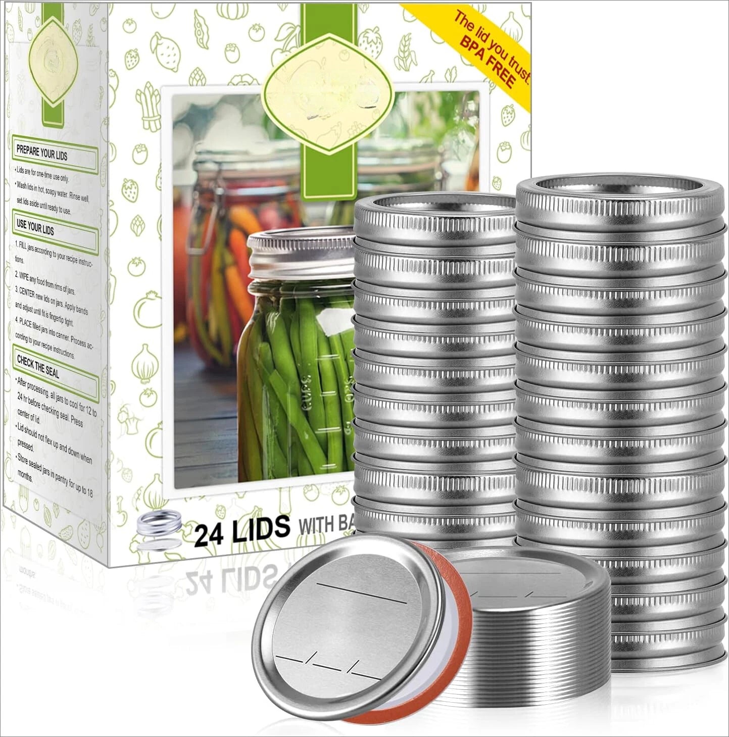 48Pcs Canning Lids with Rings Regular Mouth, Premium Mason Jar Lids Bands/Rings 07FC0E-D4 - KOEEK
