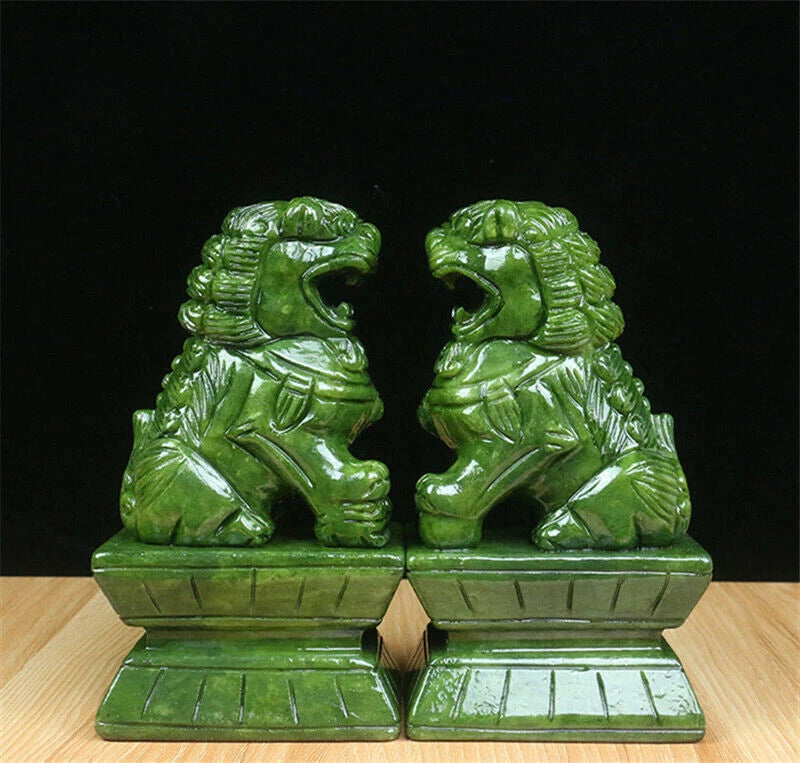 China Green Jade Carving Fengshui Foo Fu Dog Guard A Pair Door Lion 7/12/15/18CM 07FC0E-D4 - KOEEK