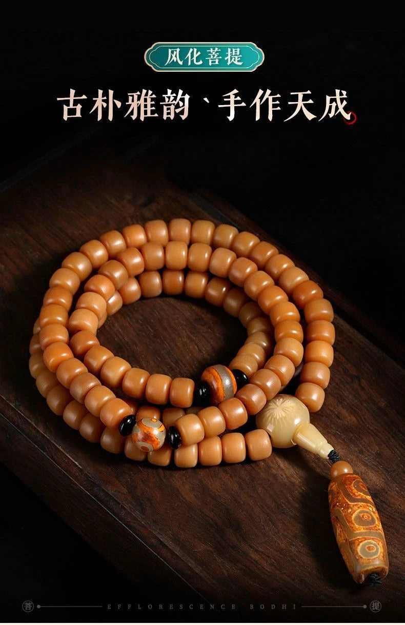 Bodhi Root Bracelet 108 High-throw Wenwan Buddha Beads Rosary Beads Nine-eye Dzi 07FC0E-D4 - KOEEK