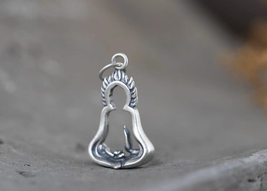 Zen Artistic Buddha Hand Lotus Pendant Bodhisattva Sitting Distressed Necklace 07FC0E-D4 - KOEEK