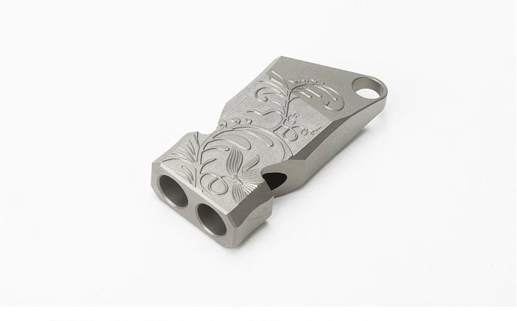 EDC Titanium TC4 Portable Carving Flower Metal Treble Whistle Outdoor Survival 07FC0E-D4 - KOEEK
