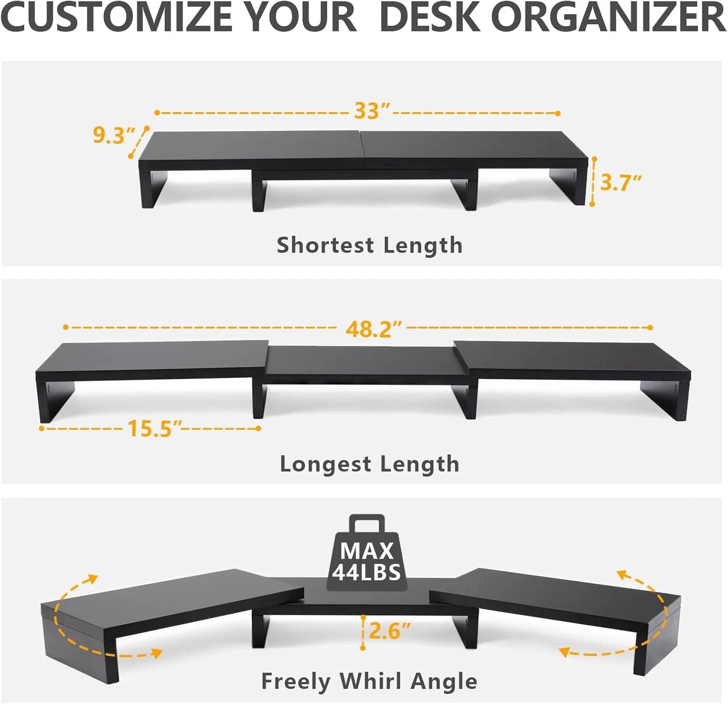 Dual Monitor Stand Riser Office Desktop Organizer Stand 2 Monitors,Adjustable 07FC0E-D4 - KOEEK