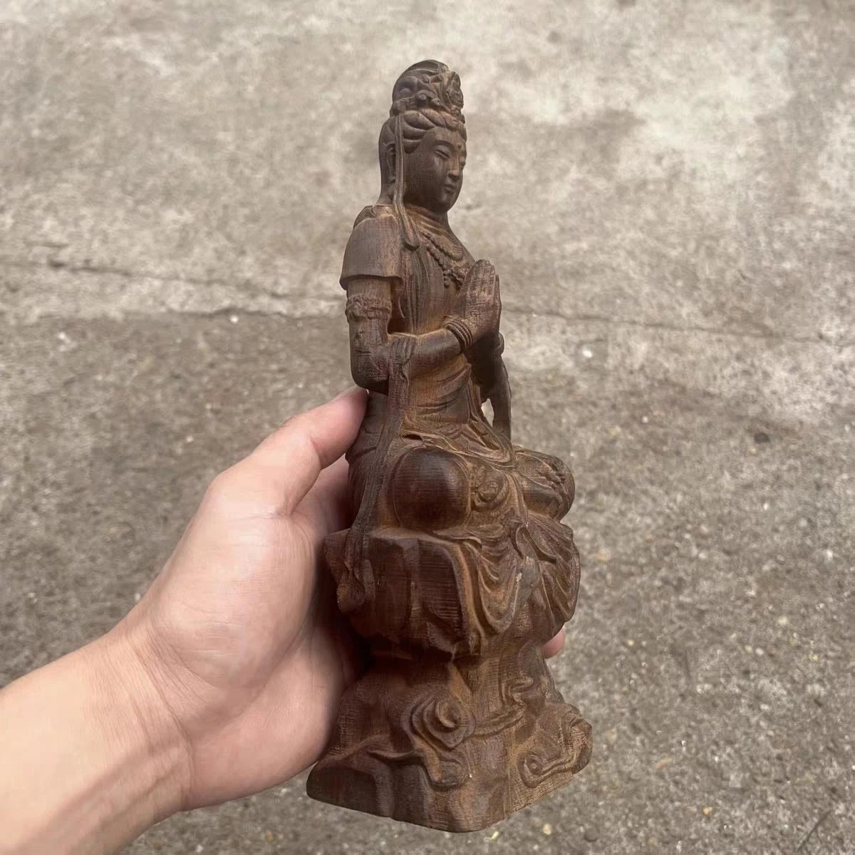 18cm Vietnamese Agarwood Carved Guanyin Figurine Wooden Buddha Sculpture Decor 07FC0E-D4 - KOEEK